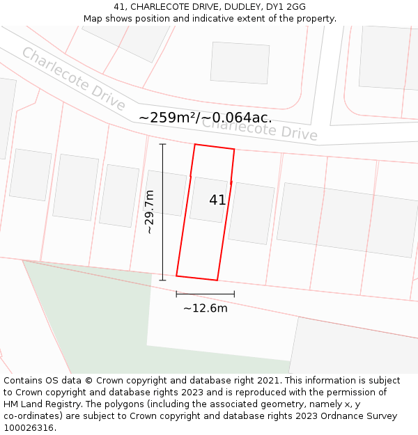41, CHARLECOTE DRIVE, DUDLEY, DY1 2GG: Plot and title map