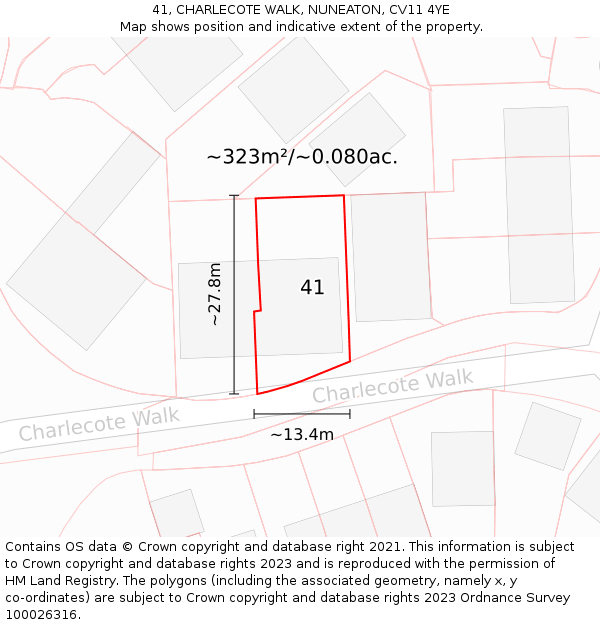 41, CHARLECOTE WALK, NUNEATON, CV11 4YE: Plot and title map