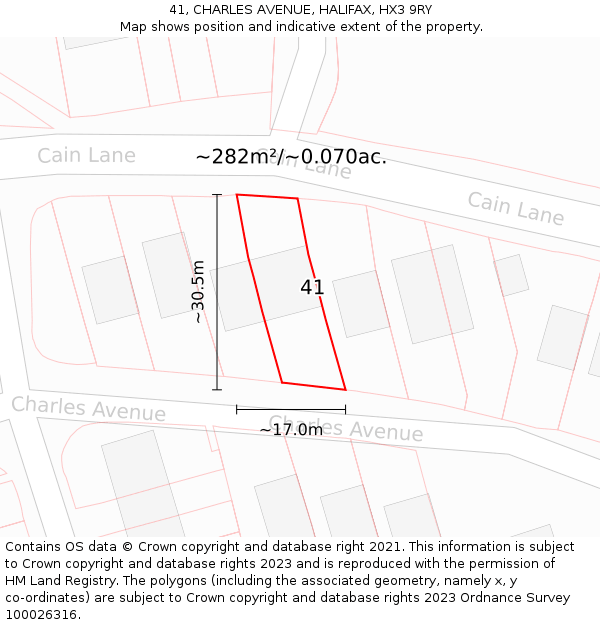 41, CHARLES AVENUE, HALIFAX, HX3 9RY: Plot and title map