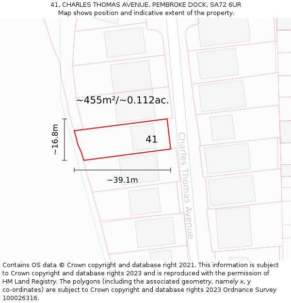 41, CHARLES THOMAS AVENUE, PEMBROKE DOCK, SA72 6UR: Plot and title map