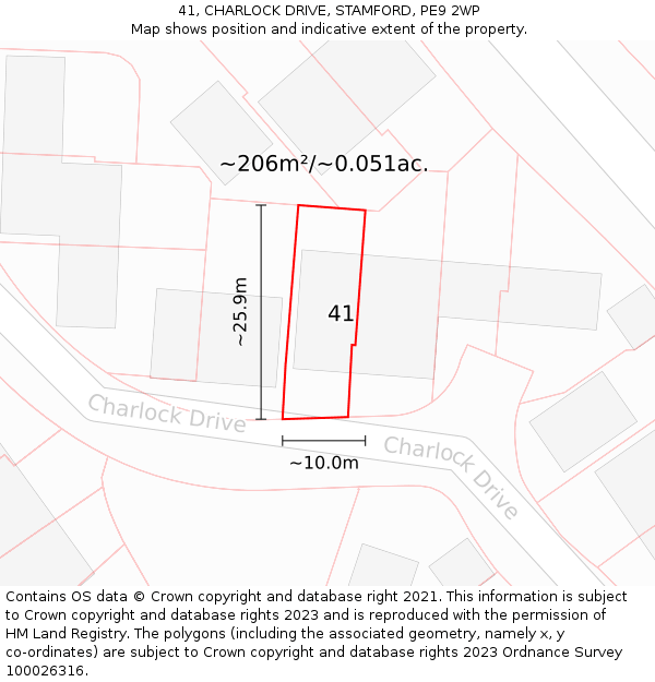 41, CHARLOCK DRIVE, STAMFORD, PE9 2WP: Plot and title map