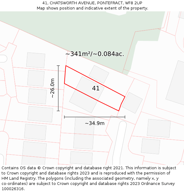 41, CHATSWORTH AVENUE, PONTEFRACT, WF8 2UP: Plot and title map