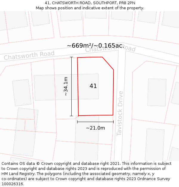 41, CHATSWORTH ROAD, SOUTHPORT, PR8 2PN: Plot and title map