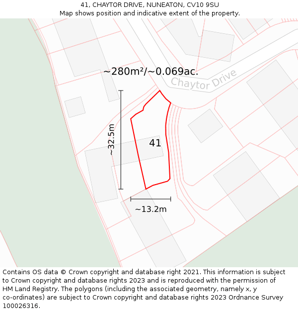 41, CHAYTOR DRIVE, NUNEATON, CV10 9SU: Plot and title map