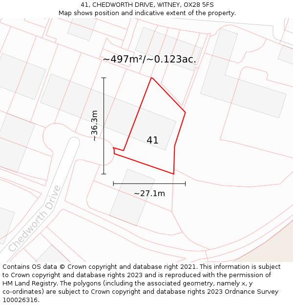 41, CHEDWORTH DRIVE, WITNEY, OX28 5FS: Plot and title map