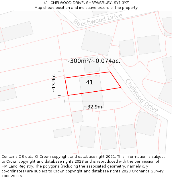 41, CHELWOOD DRIVE, SHREWSBURY, SY1 3YZ: Plot and title map