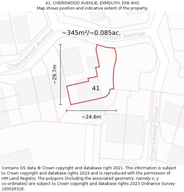 41, CHERISWOOD AVENUE, EXMOUTH, EX8 4HG: Plot and title map