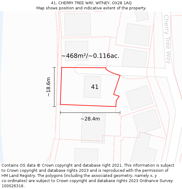 41, CHERRY TREE WAY, WITNEY, OX28 1AQ: Plot and title map