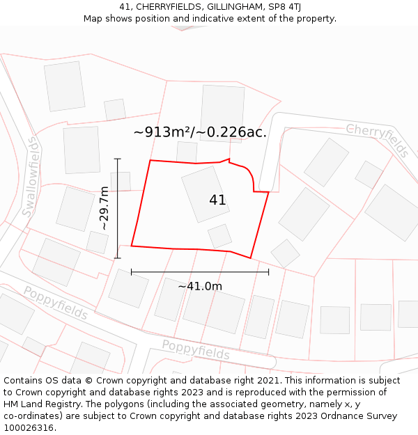 41, CHERRYFIELDS, GILLINGHAM, SP8 4TJ: Plot and title map