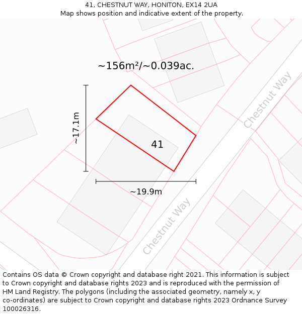 41, CHESTNUT WAY, HONITON, EX14 2UA: Plot and title map