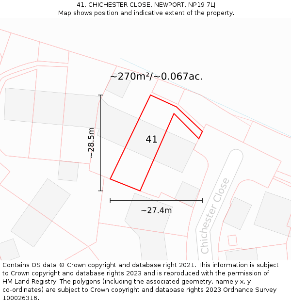 41, CHICHESTER CLOSE, NEWPORT, NP19 7LJ: Plot and title map