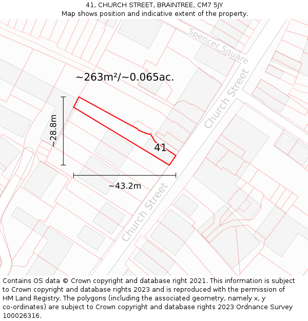 41, CHURCH STREET, BRAINTREE, CM7 5JY: Plot and title map
