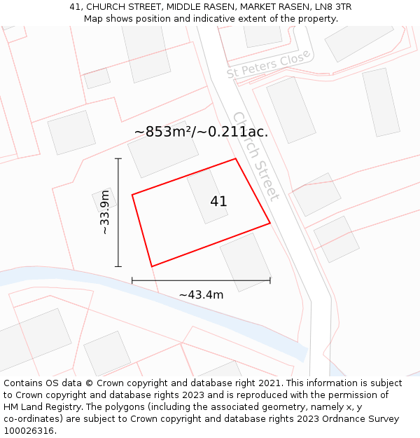 41, CHURCH STREET, MIDDLE RASEN, MARKET RASEN, LN8 3TR: Plot and title map