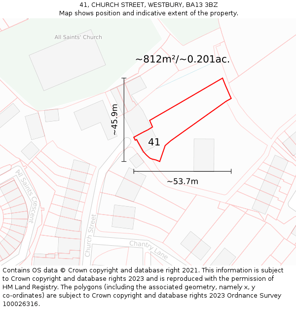 41, CHURCH STREET, WESTBURY, BA13 3BZ: Plot and title map