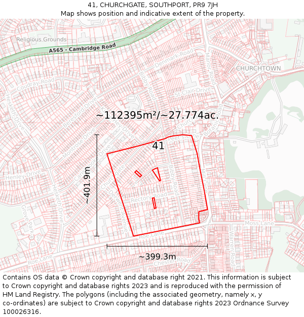 41, CHURCHGATE, SOUTHPORT, PR9 7JH: Plot and title map