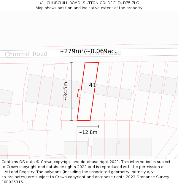 41, CHURCHILL ROAD, SUTTON COLDFIELD, B75 7LG: Plot and title map