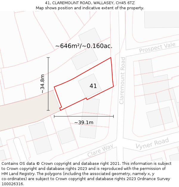 41, CLAREMOUNT ROAD, WALLASEY, CH45 6TZ: Plot and title map