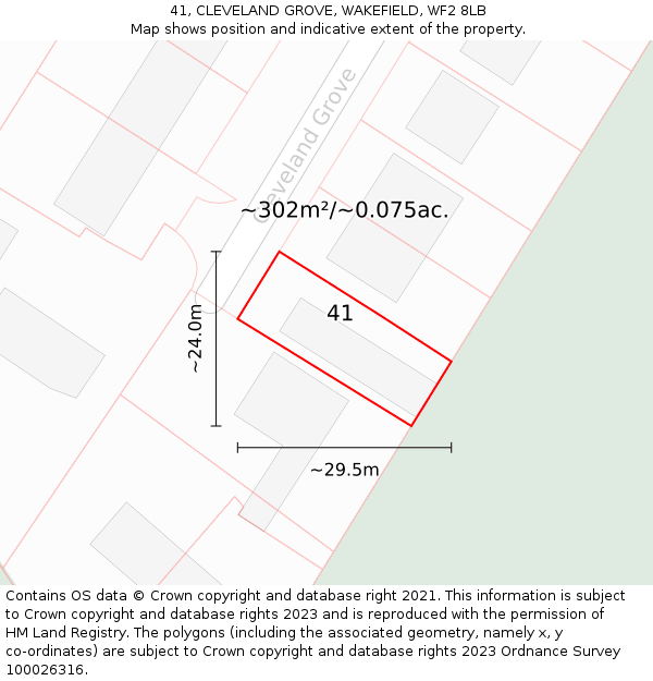 41, CLEVELAND GROVE, WAKEFIELD, WF2 8LB: Plot and title map