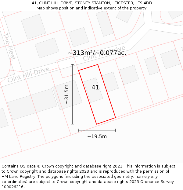 41, CLINT HILL DRIVE, STONEY STANTON, LEICESTER, LE9 4DB: Plot and title map