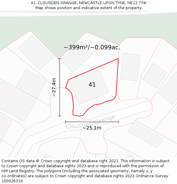 41, CLOUSDEN GRANGE, NEWCASTLE UPON TYNE, NE12 7YW: Plot and title map