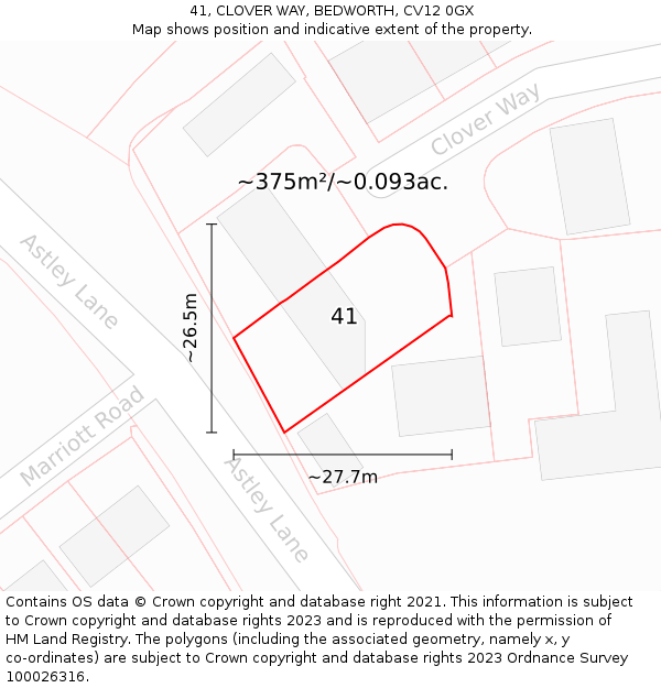 41, CLOVER WAY, BEDWORTH, CV12 0GX: Plot and title map