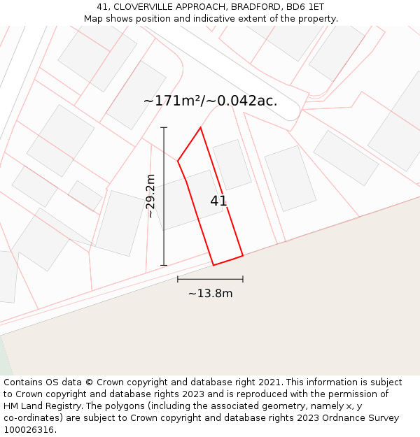 41, CLOVERVILLE APPROACH, BRADFORD, BD6 1ET: Plot and title map