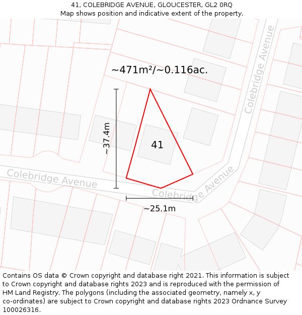 41, COLEBRIDGE AVENUE, GLOUCESTER, GL2 0RQ: Plot and title map