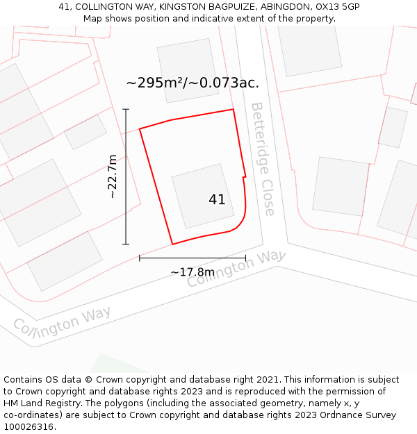 41, COLLINGTON WAY, KINGSTON BAGPUIZE, ABINGDON, OX13 5GP: Plot and title map