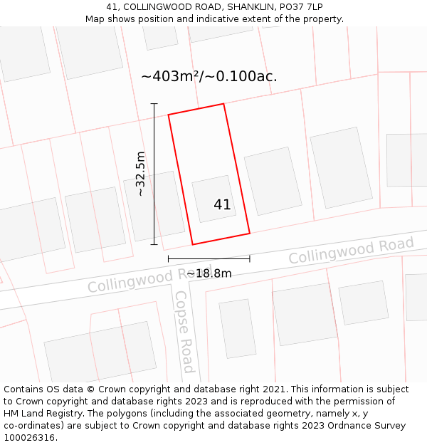 41, COLLINGWOOD ROAD, SHANKLIN, PO37 7LP: Plot and title map
