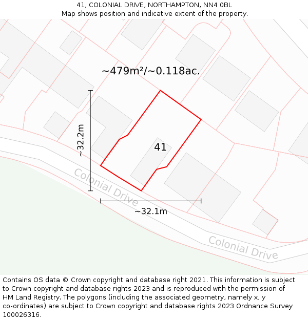 41, COLONIAL DRIVE, NORTHAMPTON, NN4 0BL: Plot and title map