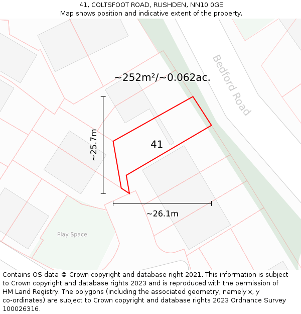 41, COLTSFOOT ROAD, RUSHDEN, NN10 0GE: Plot and title map