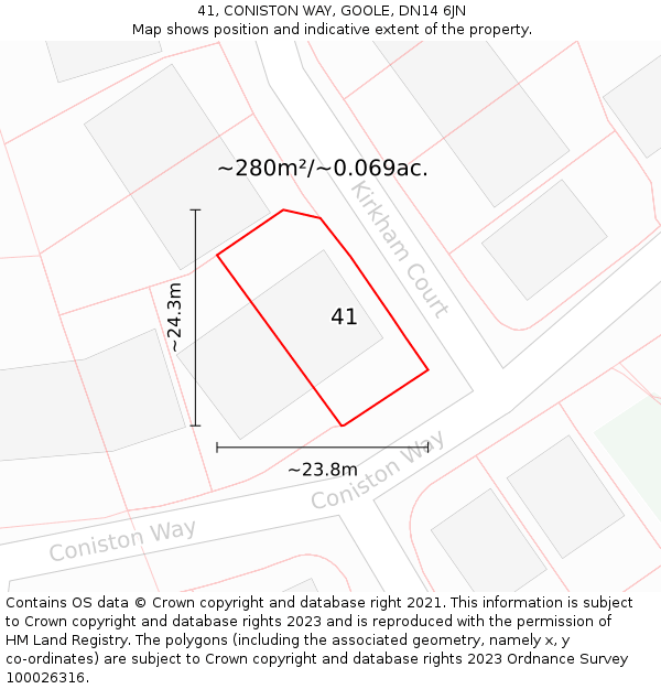 41, CONISTON WAY, GOOLE, DN14 6JN: Plot and title map