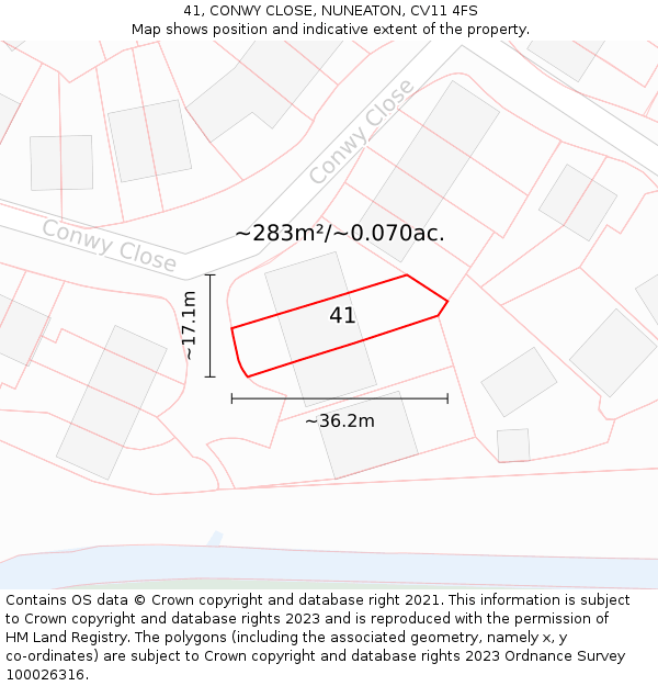 41, CONWY CLOSE, NUNEATON, CV11 4FS: Plot and title map