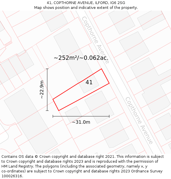 41, COPTHORNE AVENUE, ILFORD, IG6 2SG: Plot and title map