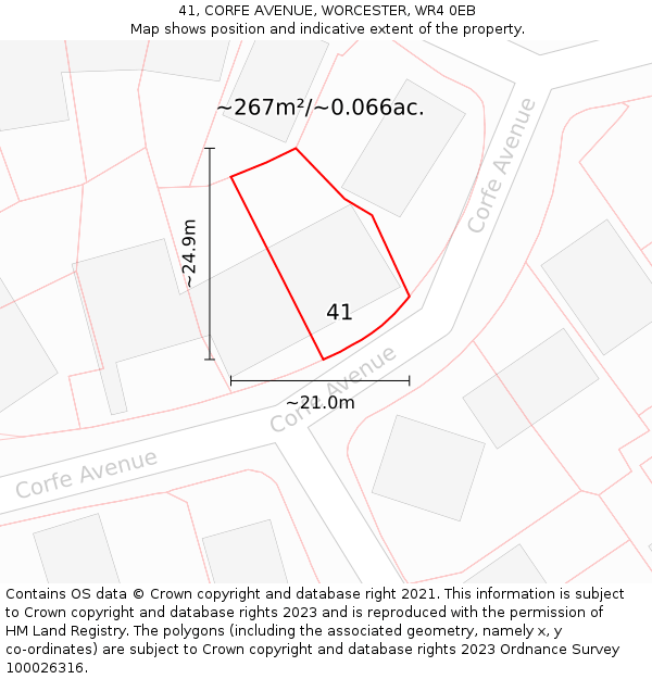 41, CORFE AVENUE, WORCESTER, WR4 0EB: Plot and title map
