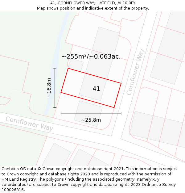 41, CORNFLOWER WAY, HATFIELD, AL10 9FY: Plot and title map