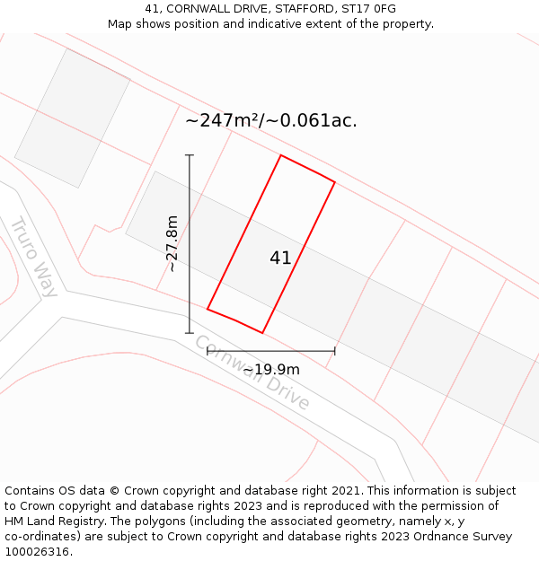 41, CORNWALL DRIVE, STAFFORD, ST17 0FG: Plot and title map