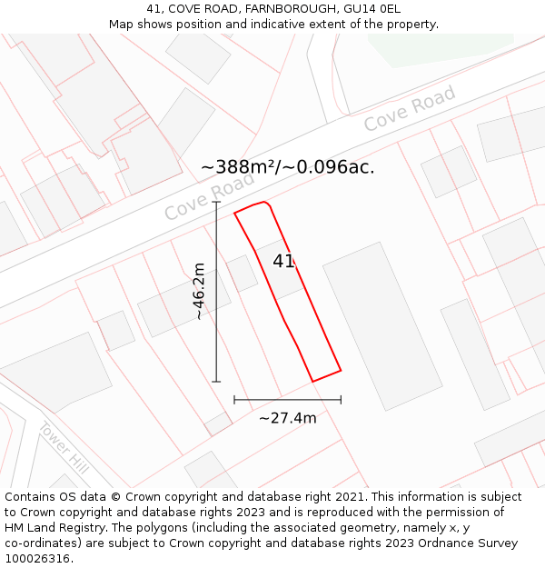 41, COVE ROAD, FARNBOROUGH, GU14 0EL: Plot and title map