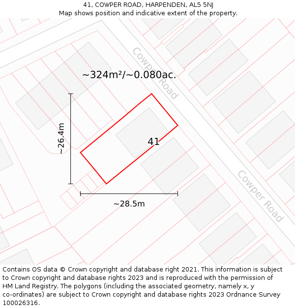 41, COWPER ROAD, HARPENDEN, AL5 5NJ: Plot and title map