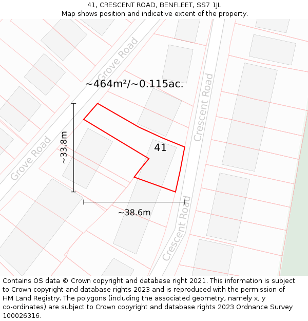 41, CRESCENT ROAD, BENFLEET, SS7 1JL: Plot and title map