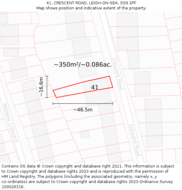 41, CRESCENT ROAD, LEIGH-ON-SEA, SS9 2PF: Plot and title map