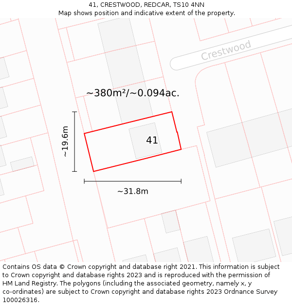 41, CRESTWOOD, REDCAR, TS10 4NN: Plot and title map