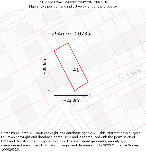 41, CROFT WAY, MARKET DRAYTON, TF9 3UB: Plot and title map