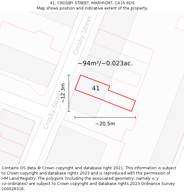 41, CROSBY STREET, MARYPORT, CA15 6DS: Plot and title map
