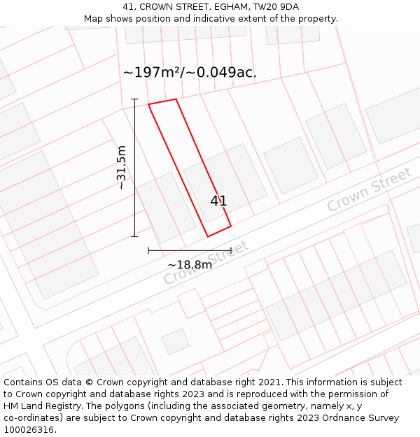 41, CROWN STREET, EGHAM, TW20 9DA: Plot and title map
