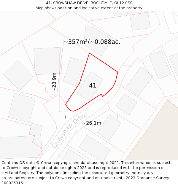 41, CROWSHAW DRIVE, ROCHDALE, OL12 0SR: Plot and title map