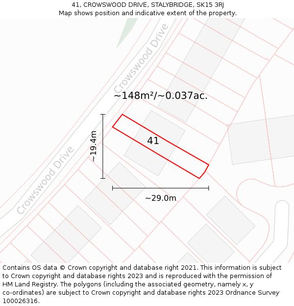 41, CROWSWOOD DRIVE, STALYBRIDGE, SK15 3RJ: Plot and title map