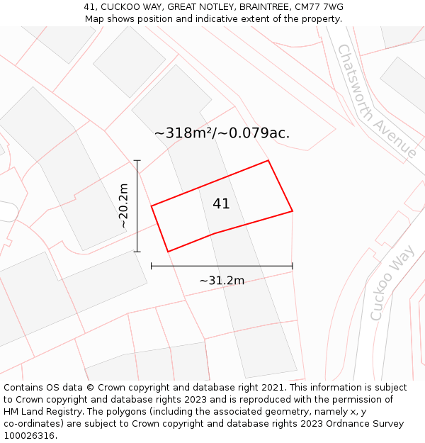 41, CUCKOO WAY, GREAT NOTLEY, BRAINTREE, CM77 7WG: Plot and title map