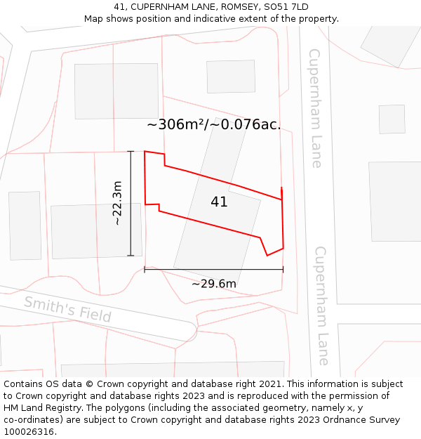 41, CUPERNHAM LANE, ROMSEY, SO51 7LD: Plot and title map