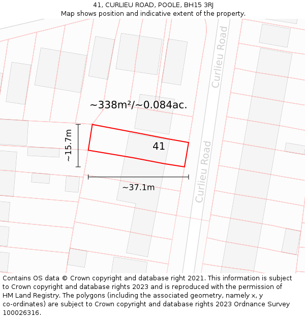 41, CURLIEU ROAD, POOLE, BH15 3RJ: Plot and title map